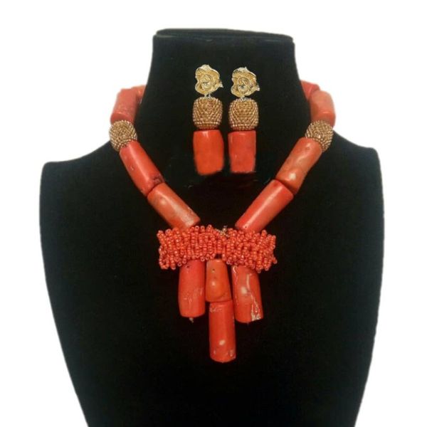 

4ujewelry dubai jewelry set orange coral beads +crystal beads handmade nigerian women jewellery set for edo bridal weddings, Slivery;golden