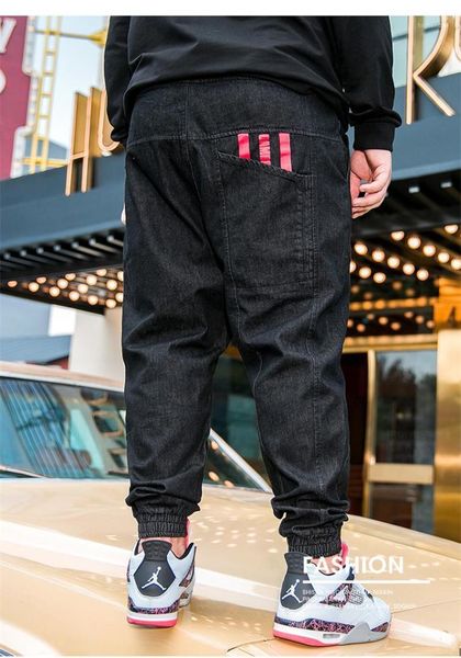 

style casual striped loose plus size pencil pants fashion mens jeans solid color mens designer jeans street, Blue