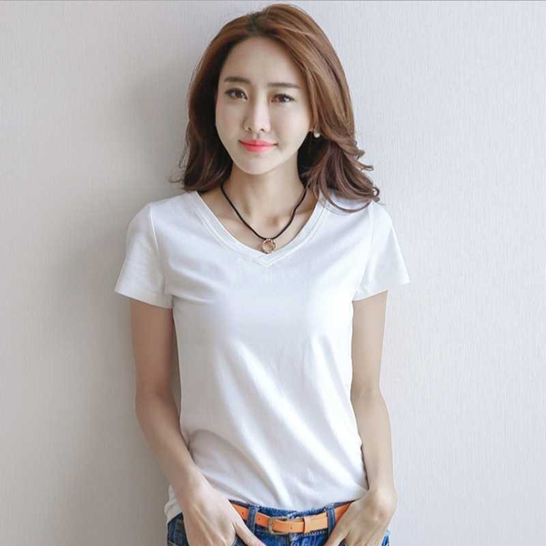 

2020 women red mouth lip print print t-shirts base v-neck short sleeve women t-shirt all-match white tee funny girls shirt