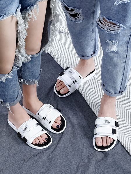 

waichuan female summer indoor slippers summer slip heavy-bottomed couple was the home port of the wind net red sandals tide male ins, Black