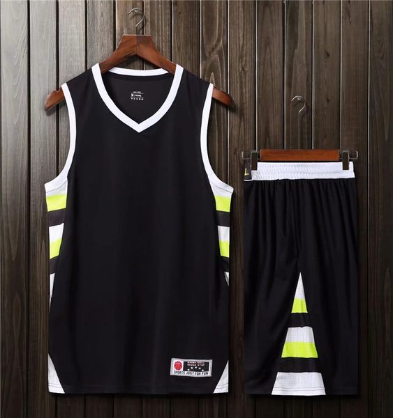

men blank double-sided basketball team uniforms kits sports clothes tracksuits personality customized basketball sets with shorts h24-7, Blue;black