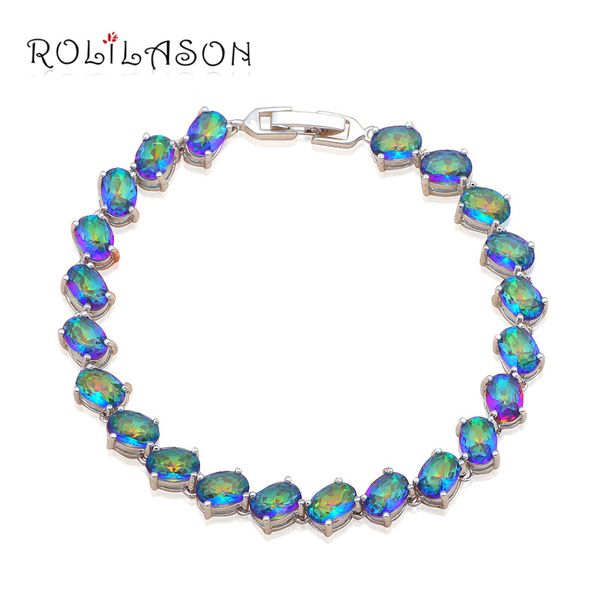 

rolilason charming gifts zircon bracelets for ladies silver multicolor zircon wholesale retail anniversary fashion jewelry tb882, Golden;silver