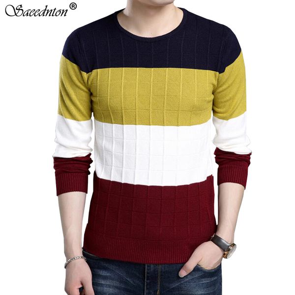 

2020 autumn winter brand men sweater o-neck striped slim men casual long sleeve patchwork pollover sweaters mens clothes, White;black