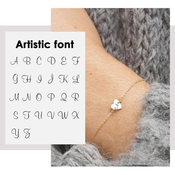 

charm bracelets carlidana engrave artistic font alphabet bracelet for women 316l stainless steel trendy minimalist heart, Golden;silver