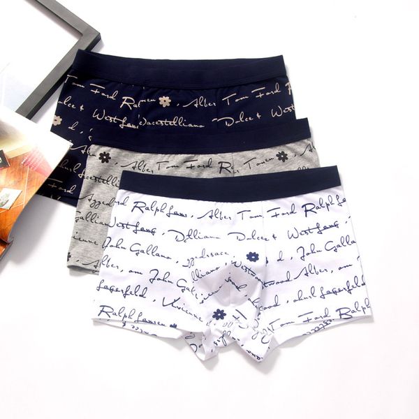 

fashion men cotton letter print boxers shorts male underwear boys middle waist panties, Black;white