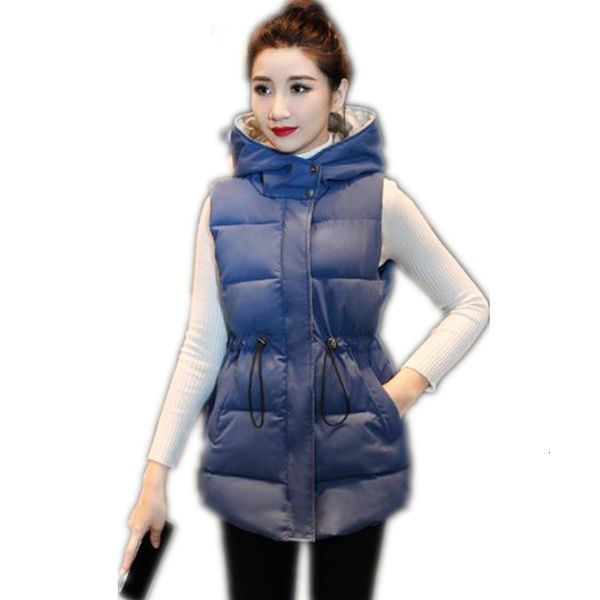 

2019 casual autumn winter women waistcoat female hooded short down cotton vest with adjustable waistband warm outdoor vest h022, Black;white