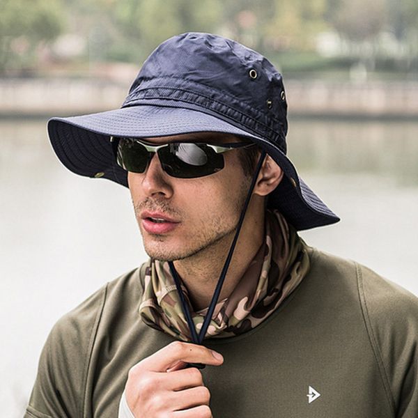 

outdoor sun hat bucket summer men women fishing boonie hat sun uv protection quick-drying long large wide brim hiking outdoor, Black;white