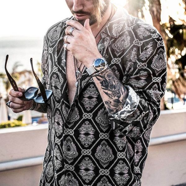 

2020 autumn hawaiian shirt men's autumn loose casual daily leopard print print long sleeve shirt blouse camisa masculina, White;black