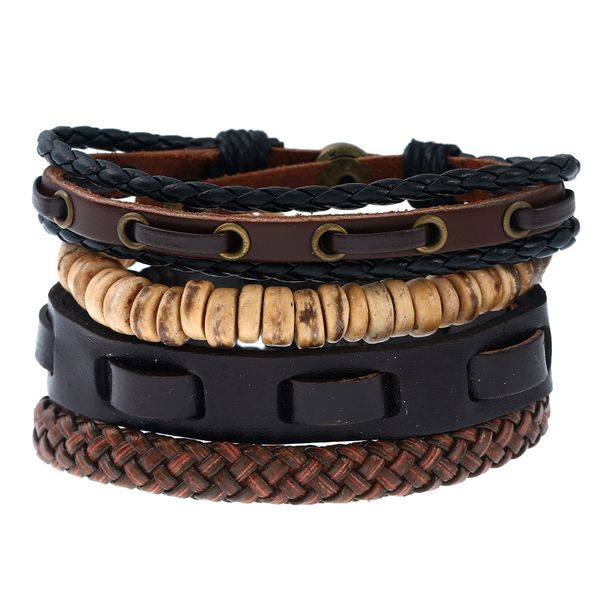 

vintage leather bracelet men handmade braided multilayer leather bracelets men wrap bracelets male gift pulseras, Golden;silver