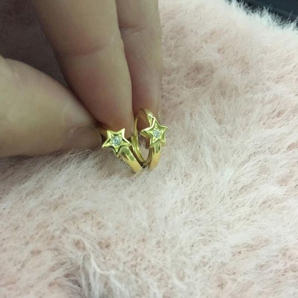 

charm 100% 925 sterling silver mini cz hoop earrings with star charming huggie hoops small delicate fashion simple minimal jewelry, Golden