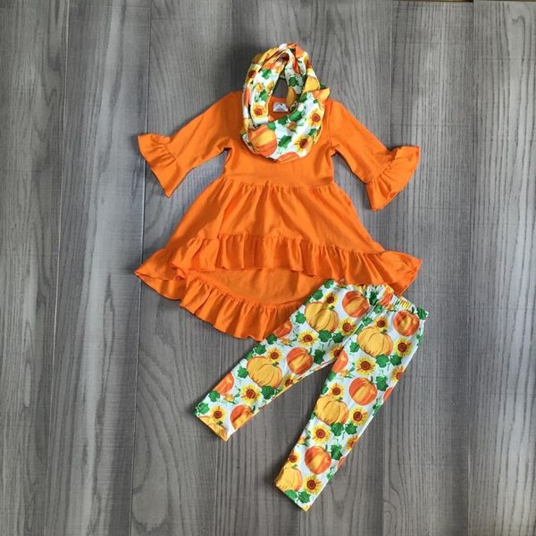 

baby girl clothes girls halloween clothes 3 pieces with scarf sets girls orange dress with pumpkin print pants, White