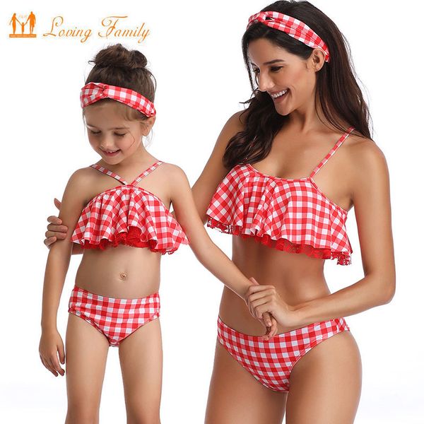 

мать дочь кружева купальники лето купальник плед семьи matching зимние горячие весенние наряды mum девушка одежда бикини set, Blue