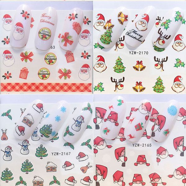 

winter christmas cute pattern nail art stickers 5 pieces water transfer sticker complete wraps nail tips diy decals sticker, Black