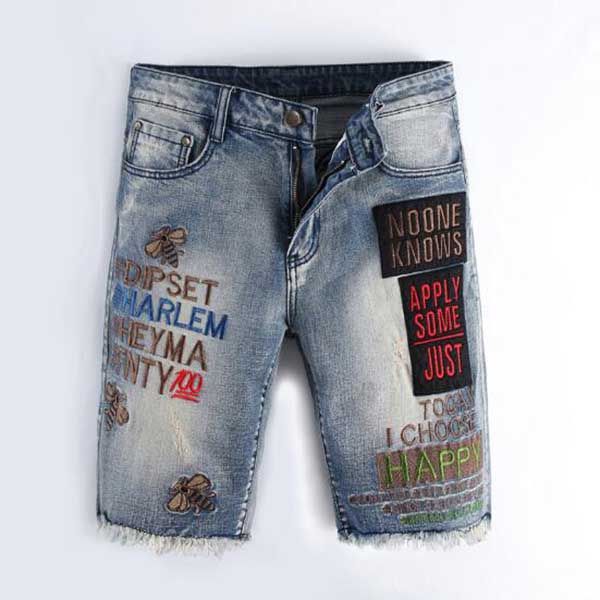 

mens jeans denim shorts summer fashion style vintage letter embroidered shorts asian size ing, Blue
