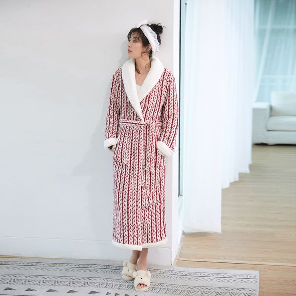 

lovers plus size winter flannel robe extra long warm bathrobe men women thick winter kimono bath robes male dressing gown robes, Black;red