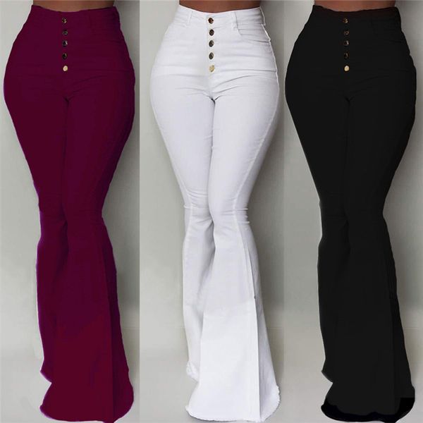

gaoke white bell-bottom pants women button high waist flare pants new trousers slim casual elegant work wear pantalon femme, Black;white