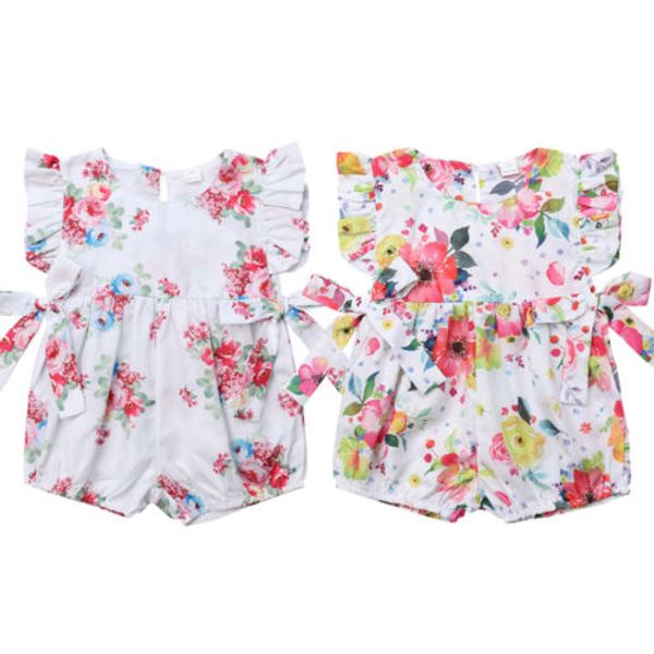 

newborn baby girl flower ruffle romper sleeveless jumpsuit outfit clothes 0-18m baby clothing, Blue