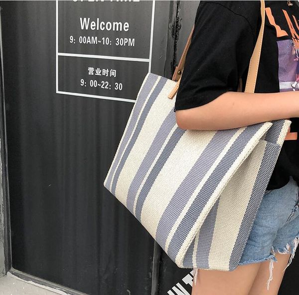 

wholesale women handbag classic stripe canvas bag designer lady shoulder bags corss body holiday beach bag
