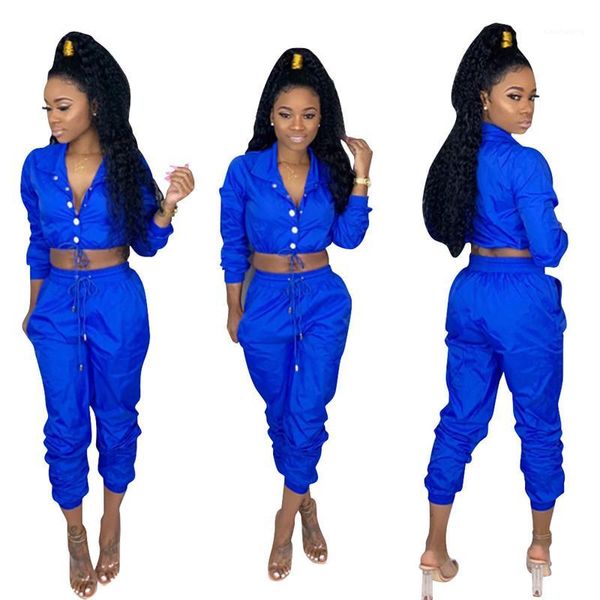 

sports set with button female jumpsuit casual apparel spring women 2pcs pants solid color, White