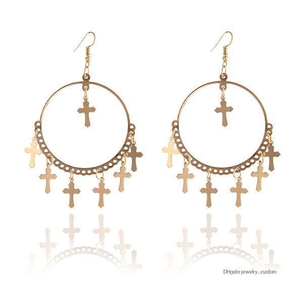 

Gold Cross Drop Earrings For Women Baroque Bohemian Large Long Earrings Jewelry Brinco E040