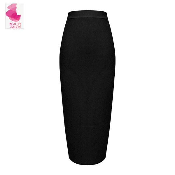 

mid-calf split 2016 rayon knitted bandage bodycon high waist women's open fork midi black bandage skirt
