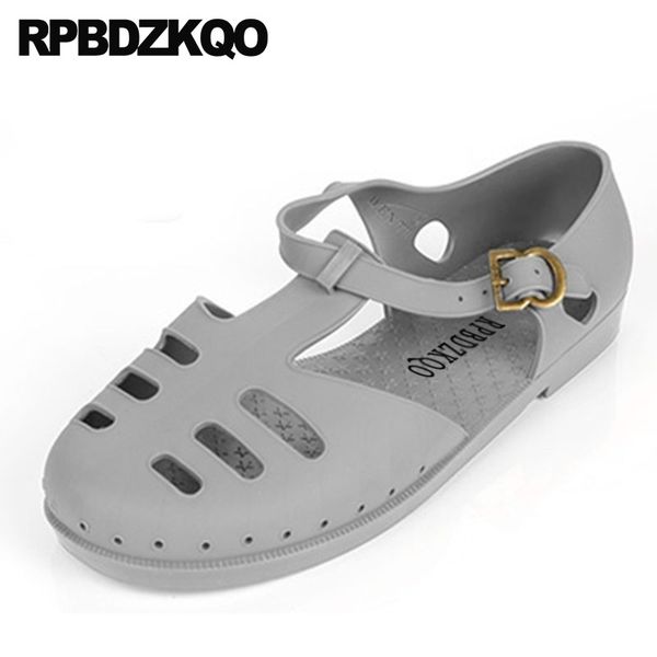

beach closed toe water jelly breathable rubber thong fashion casual shoes mens sandals 2019 summer outdoor designer waterproof, Black