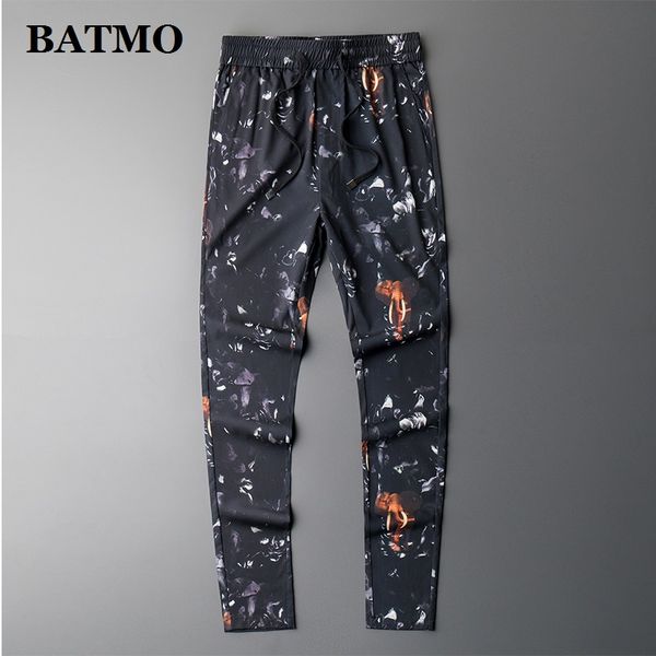 

batmo 2019 new arrival summer casual printed skinny pants men,men's slim trousers ,men's pencil pants 1017, Black