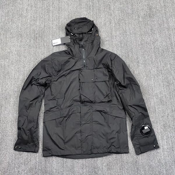 

stone pirates island 19ss c.p men's thin multifunctional jacket with goggles and multi pocket functional style coat, Black;brown