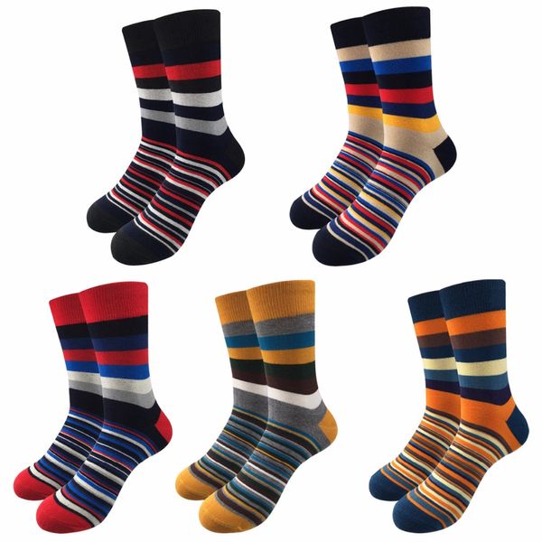 

fashion elegant striped mens socks male casual colorful cotton socks men brand happy for men harajuku sox 5pairs, Black