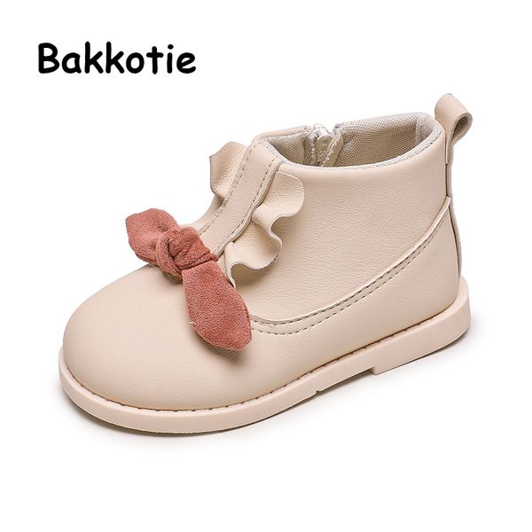 

bakkotie 2019 toddler fashion boots autumn kids girls new sweet bowtie pink zip ankle boots children pu brand princess shoes, Black;grey