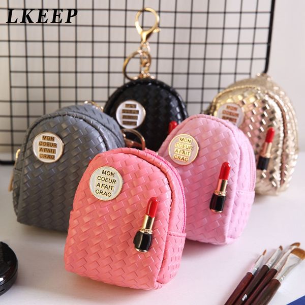 

fashion mini lipstick coin bag multifunction portable zipper small coin purses wallet bags chain keychain women bags, Red;black