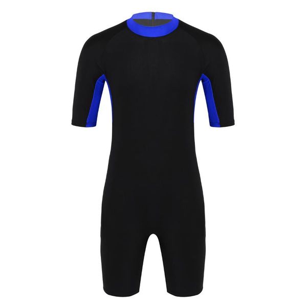 

new men wetsuit half sleeves leotard bodysuit shorty diving swimming snorkeling surfing scuba jumpsuit warm swimwear sportswear, Black