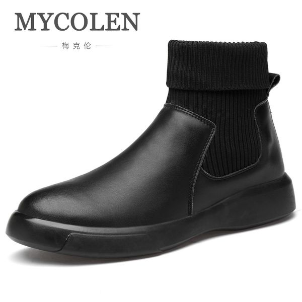 

mycolen new fashion slip on boots men black leather boots man botte gentry ankle male for winter chaussure homme