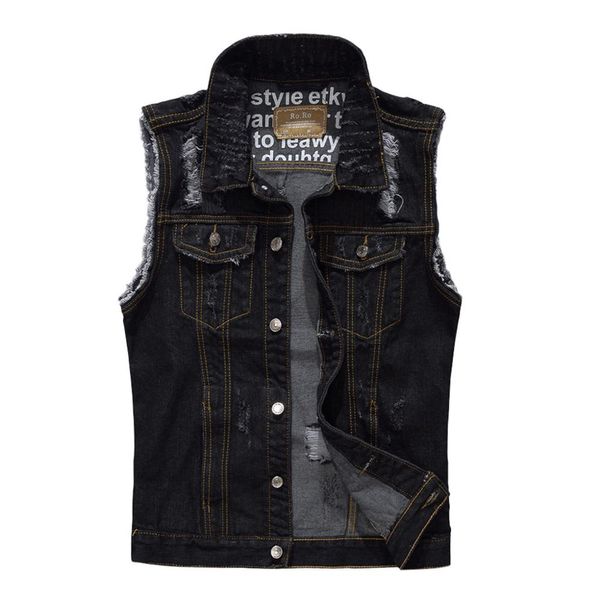 

men's new fashion denim vest casual cowboy jacket in shoulder blouse #5u07, Black;white