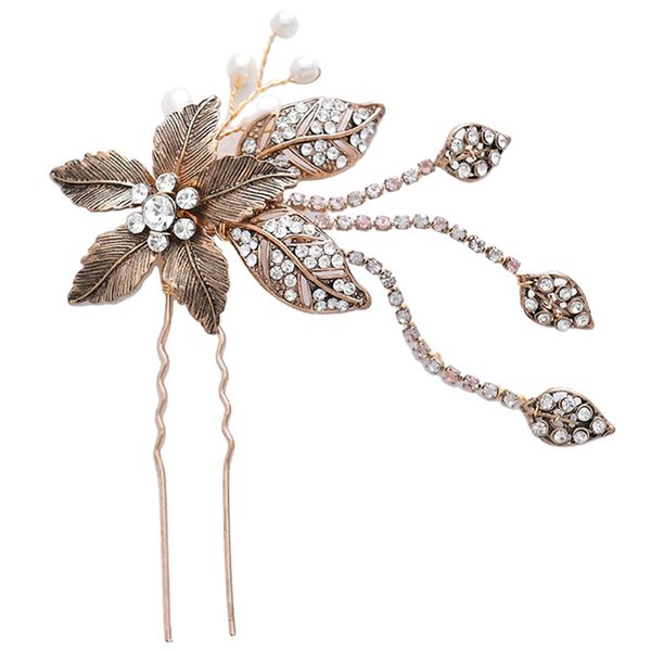 

european and american bride wedding headdress wedding hairpin leaves accessories, Golden;white