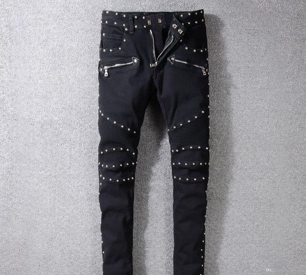 

designer pants destroyed men slim denim straight biker skinny jeans men ripped black designer jeans 29-42, Blue