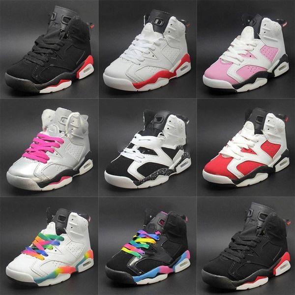 

2020 новые детские дышащие баскетбол обуви 6 плейофф спортивных детских спортивной обуви мальчиков девочек кроссовок девочек рождественские, Black;red