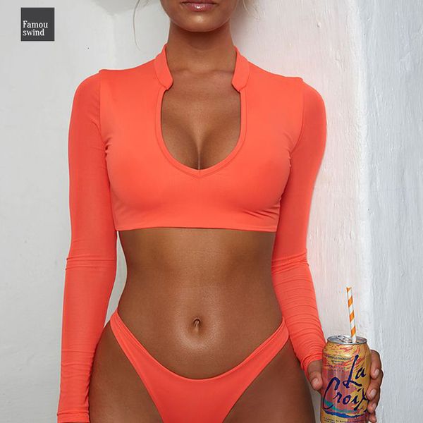 

бикини orange high cut кусок костюмы сетки с длинным рукавом бразильская push up купальник стринги купальники женщин сексуальный купальник 2, White;black