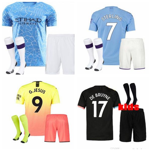 

2019 2020 2021 manchester kids soccer jerseys sets tracksuits g.jesus de bruyne kun aguero city football shirt shorts with socks boys, Black