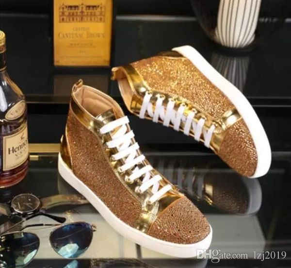 

2019 new size 36-46 casual shoes red black blue suede leather high-shoes fashion rivets spikes men sneakers red bottom sneaker