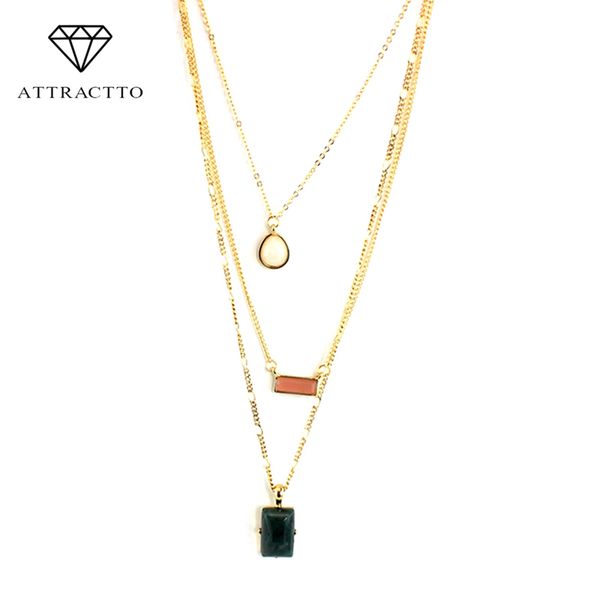 

attractto green multilayer necklaces pendants gold chain chocker necklaces for women jewelry colar bijoux accessories sne160085