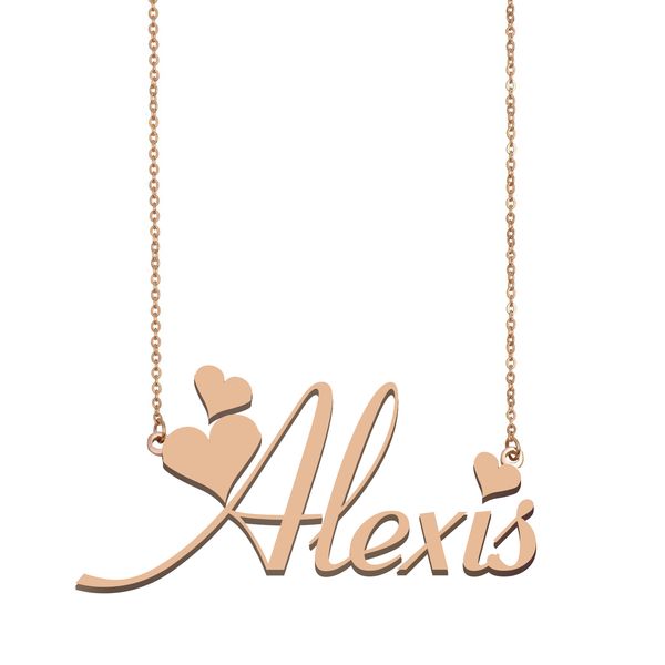 Alexis Nome Collana Ciondolo per Donne Ragazze Regalo di Compleanno Targhetta Personalizzata Bambini Migliori Amici Gioielli Ciondolo Gioielli in Acciaio Inossidabile Placcato Oro 18k