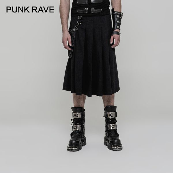 

punk rave punk black woven fabric fashion gothic pockets pleated men's half skirt pants half skirt cosplay