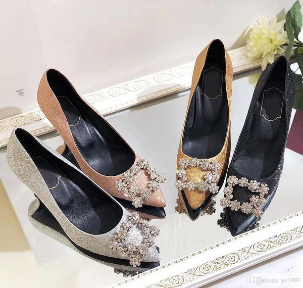 

brand design party wedding shoes bride ms. ladies sandals fashion dress shoes pointed high heels flash shallow mouth qz, Black