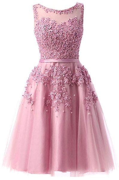 

2019 chiffon a-line tulle lace short prom dresses applique cocktail formal evening party dress bridesmaid wear party gown qc1355, Black