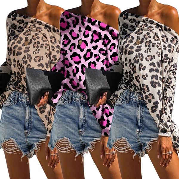 

leopard print womens designer tshirts fashion loose slash neck dolman sleeve womens tshirts casual females clothing, White