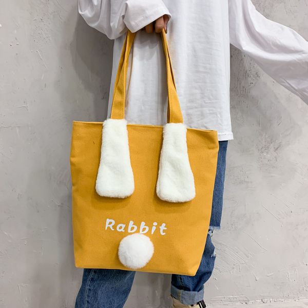 

canvas big bag female new 2020 large capacity casual tote bag ears wild shoulder messenger