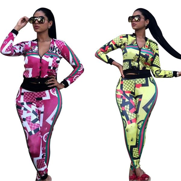 

j2112 european and american cross-border women's clothing printing sports two-piece set 2 colors stock in stock, White