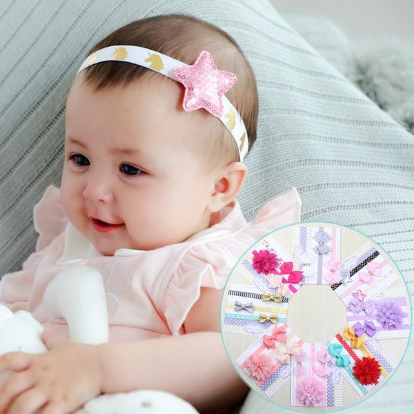 

3pcs sets baby girls headbands high elastic nylon hair bows children flowers hair band bunny rabbit ears newborn hair accessories 8styles, Silver