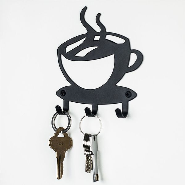 

3 hooks metal coffee cup key holder hook rack hanger organizer creative black home wall decoration household practical